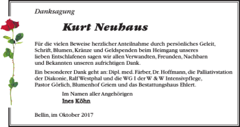 Traueranzeige von Kurt Neuhaus von Güstrower Anzeiger