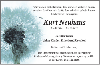 Traueranzeige von Kurt Neuhaus von Güstrower Anzeiger