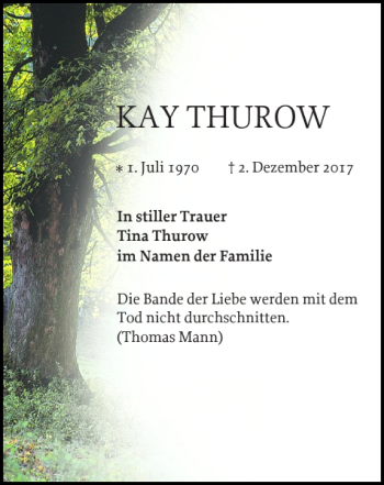 Traueranzeige von KAY THUROW von Der Prignitzer