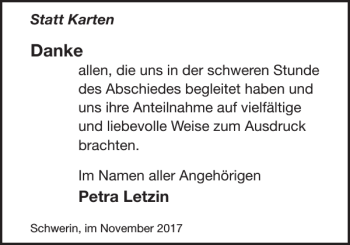 Traueranzeige von Petra Letzin von Zeitung für die Landeshauptstadt