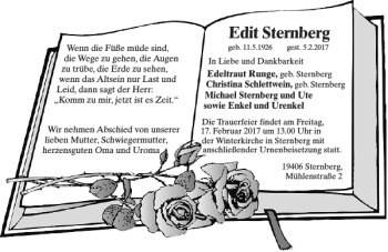 Traueranzeige von Edit Sternberg von Anzeiger für Sternberg - Brüel - Warin