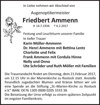 Traueranzeige von Friedbert Ammenn von Norddeutsche Neueste Nachrichten