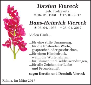 Traueranzeige von Torsten Viereck von Gadebusch-Rehnaer Zeitung