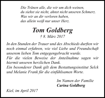 Traueranzeige von Goldberg  von Parchimer Zeitung