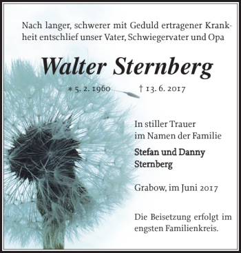 Traueranzeige von Walter Sternberg von Ludwigsluster Tageblatt