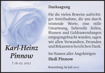 Traueranzeige von Karl-Heinz Pinnow von Hagenower Kreisblatt