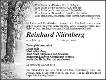 Traueranzeige von Reinhard Nürnberg von Ludwigsluster Tageblatt