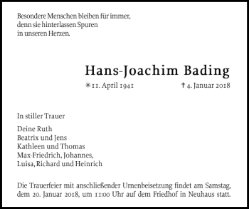 Traueranzeige von Hans-Joachim Bading von Hagenower Kreisblatt