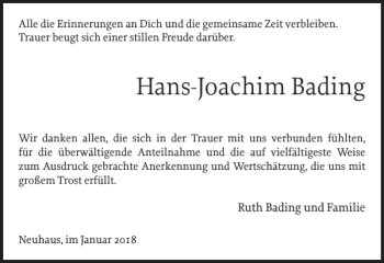 Traueranzeige von Hans-Joachim Bading von Hagenower Kreisblatt