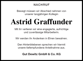 Traueranzeige von Astrid Graffunder von Strelitzer Zeitung