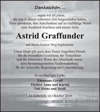 Traueranzeige von Astrid Graffunder von Neubrandenburger Zeitung