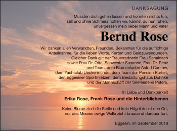 Traueranzeige von Bernd Rose von Haff-Zeitung