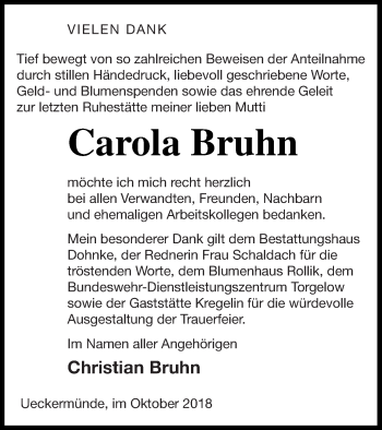 Traueranzeige von Carola Bruhn von Haff-Zeitung
