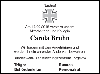 Traueranzeige von Carola Bruhn von Haff-Zeitung