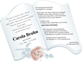 Traueranzeige von Carola Bruhn von Haff-Zeitung