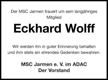 Traueranzeige von Eckhard Wolff von Vorpommern Kurier