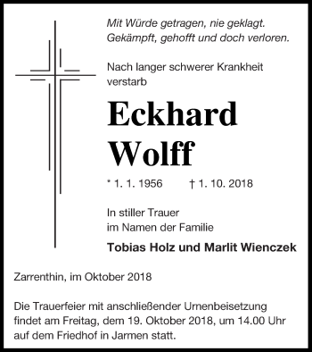 Traueranzeige von Eckhard Wolff von Vorpommern Kurier