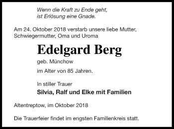 Traueranzeige von Edelgard Berg von Neubrandenburger Zeitung