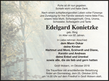 Traueranzeige von Edelgard Konietzke von Mecklenburger Schweiz