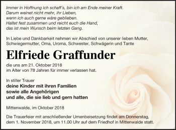 Traueranzeige von Elfriede Graffunder von Templiner Zeitung