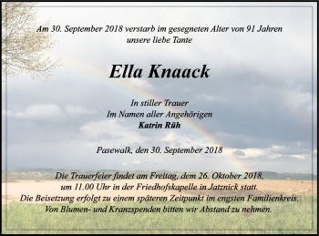 Traueranzeige von Ella Knaack von Haff-Zeitung