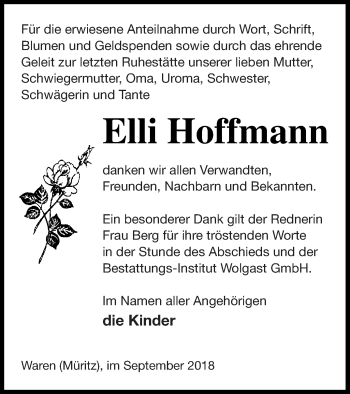 Traueranzeige von Elli Hoffmann von Müritz-Zeitung