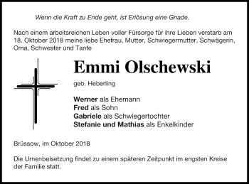 Traueranzeige von Emmi Olschewski von Pasewalker Zeitung