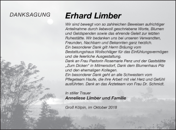 Traueranzeige von Erhard Limber von Templiner Zeitung