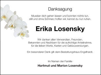 Traueranzeige von Erika Losensky von Müritz-Zeitung