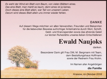 Traueranzeige von Ewald Naujoks von Neubrandenburger Zeitung