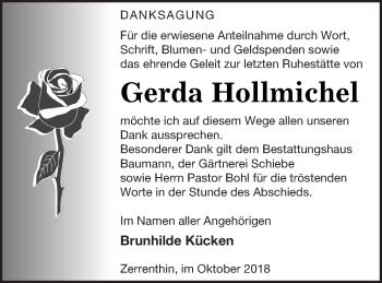 Traueranzeige von Gerda Hollmichel von Pasewalker Zeitung