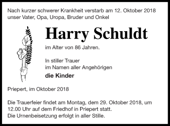 Traueranzeige von Harry Schuldt von Strelitzer Zeitung