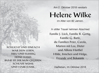 Traueranzeige von Helene Wilke von Templiner Zeitung