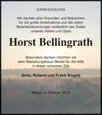 Traueranzeige von Horst Bellingrath von Müritz-Zeitung