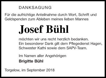 Traueranzeige von Josef Bühl von Haff-Zeitung