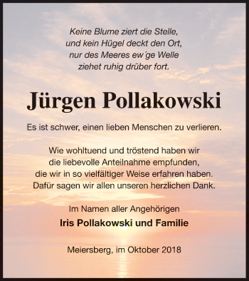 Traueranzeige von Jürgen Pollakowski von Haff-Zeitung