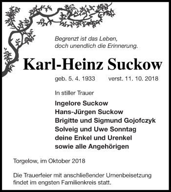 Traueranzeige von Karl-Heinz Suckow von Haff-Zeitung