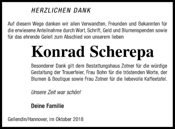 Traueranzeige von Konrad Scherepa von Vorpommern Kurier