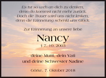 Traueranzeige von Nancy  von Vorpommern Kurier