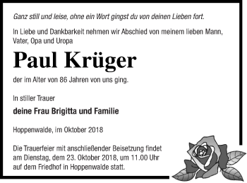 Traueranzeige von Paul Krüger von Haff-Zeitung