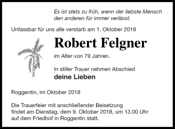 Traueranzeige von Robert Felgner von Strelitzer Zeitung