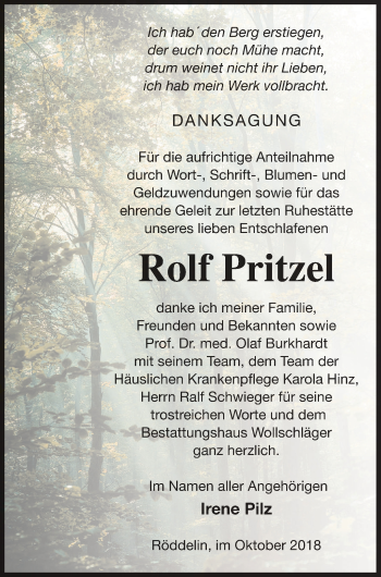 Traueranzeige von Rolf Pritzel von Templiner Zeitung