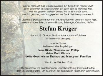 Traueranzeige von Stefan Krüger von Prenzlauer Zeitung