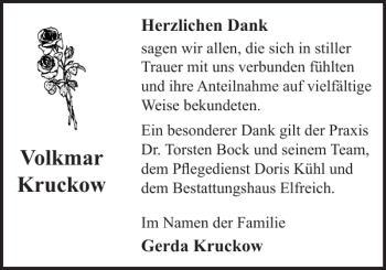 Traueranzeige von Volkmar Kruckow von Der Prignitzer