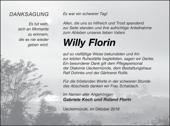 Traueranzeige von Willy Florin von Haff-Zeitung