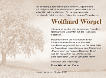 Traueranzeige von Wolfhard Wörpel von Haff-Zeitung