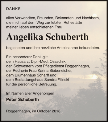 Traueranzeige von Angelika Schuberth von Neubrandenburger Zeitung