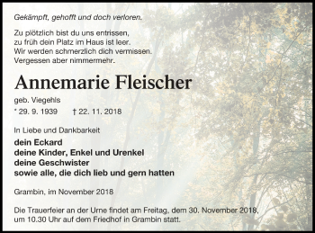 Traueranzeige von Annemarie Fleischer von Haff-Zeitung