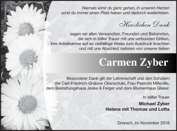 Traueranzeige von Carmen Zyber von Prenzlauer Zeitung