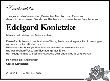 Traueranzeige von Edelgard Konietzke von Mecklenburger Schweiz